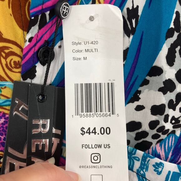 Reason Design Multi All Over Print Button Short Sleeve Shirt Men’s Medium NEW - Picture 12 of 14